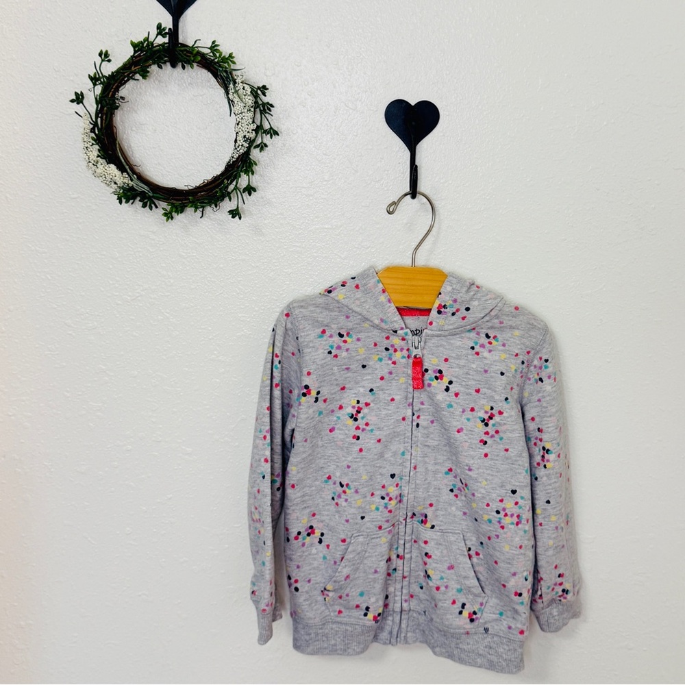 Jumping Beans Gray Hooded Jacket with Heart Print | 24 Months - Picture 2 of 4